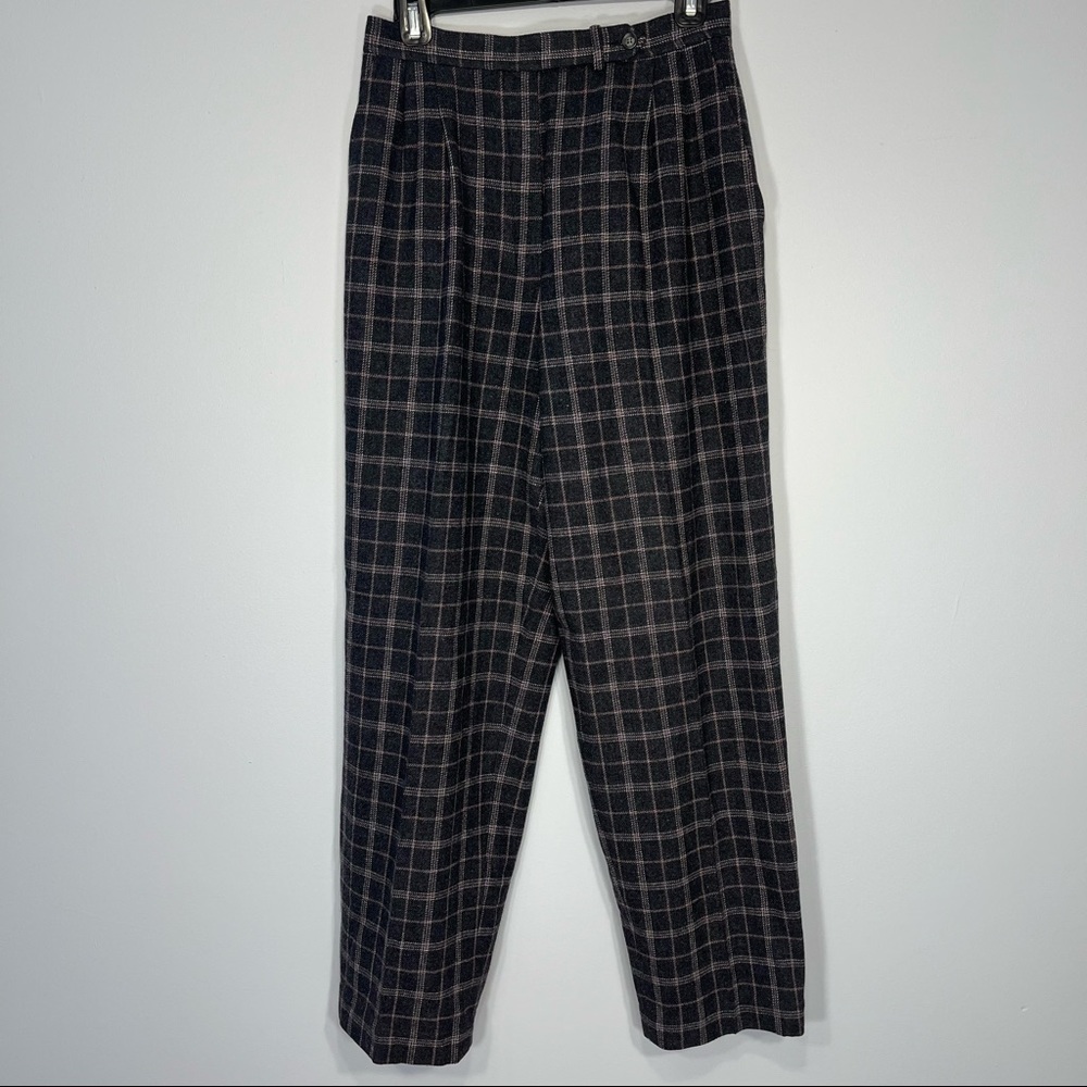 Pendleton Plaid Trouser Pants Womens 8 Gray Wool High Rise Lined